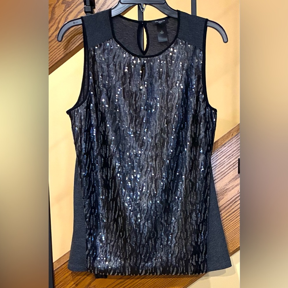Ann Taylor Sequin Top Sleeveless Lined Charcoal Gray SZ. Med